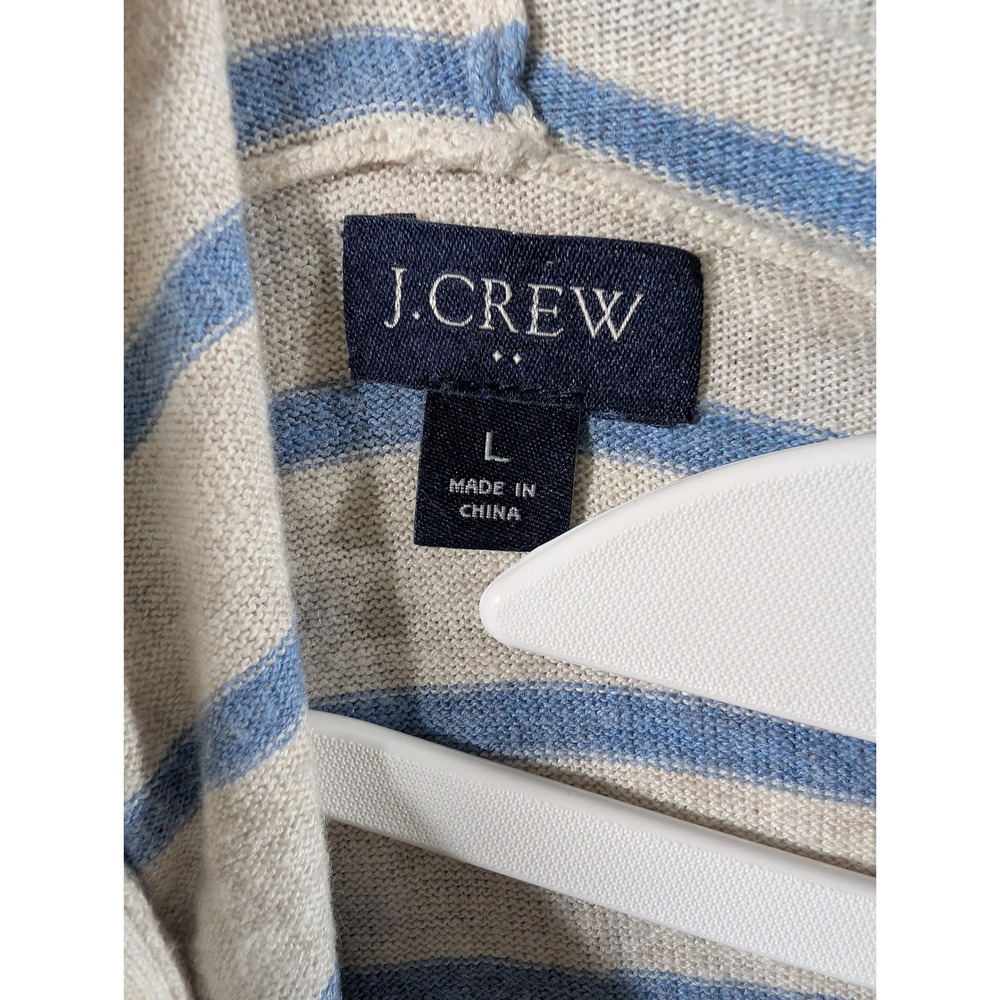 J.Crew Mens Large Blue Beige Striped Lightweight Knit Hoodie AX175 SU21 - Picture 3 of 8